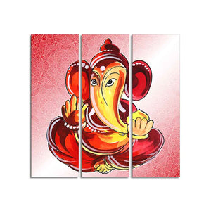 Religious Lord Ganesha Canvas Wall Painting Set of Three