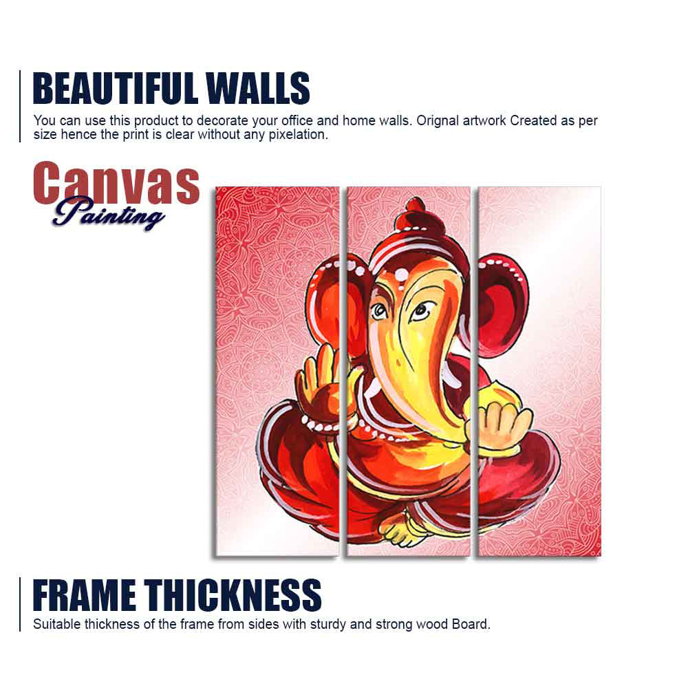 Religious Lord Ganesha Canvas Wall Painting Set of Three