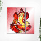 Religious Lord Ganesha Canvas Wall Painting Set of Three