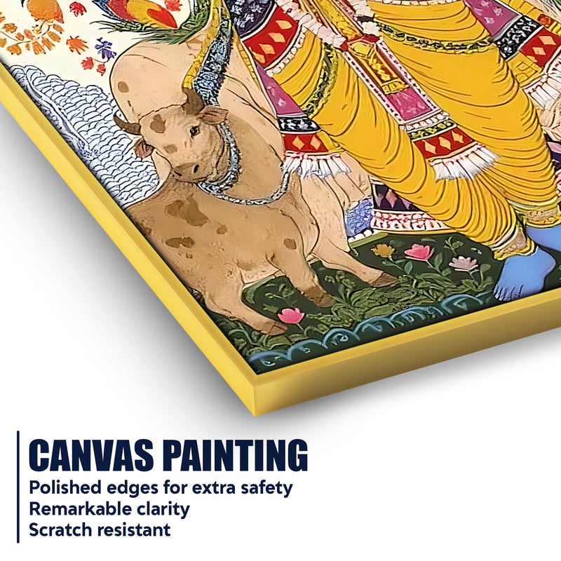 Religious Lord Krishna with Cow Canvas Painting