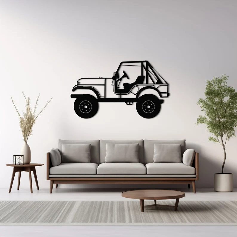 Retro Jeep Metal Wall Hanging for Home & Café Decor