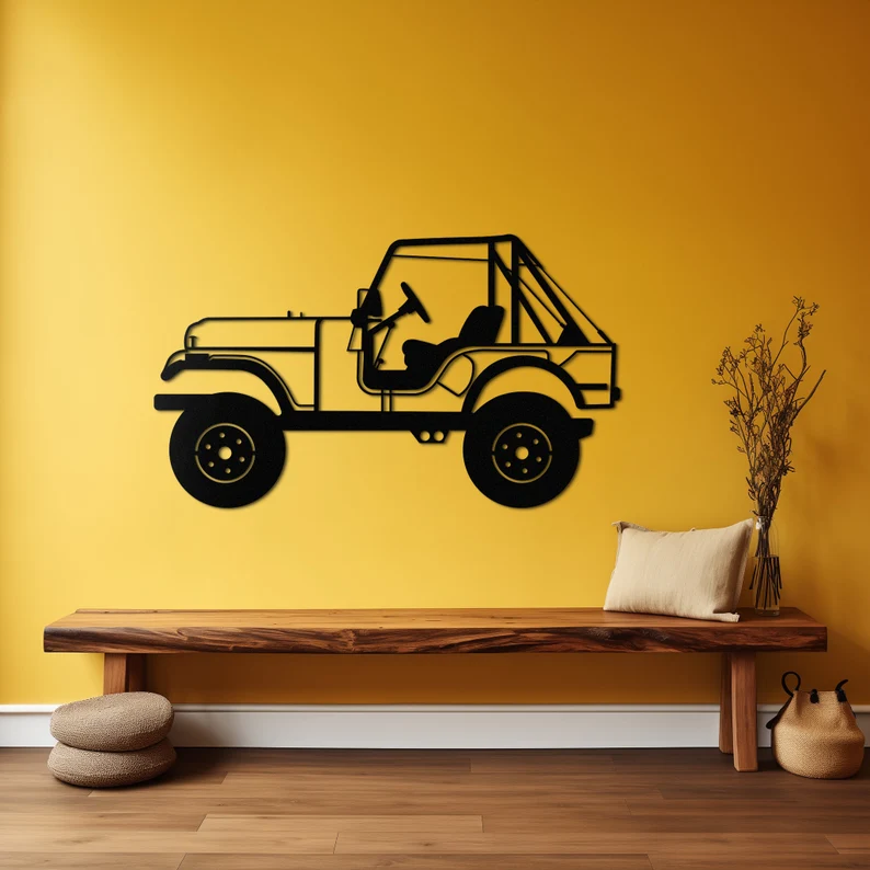 Retro Jeep Metal Wall Hanging for Home & Café Decor