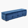 Rich Blue Velvet Tufted Storage Bench with Seating and Organizer Space