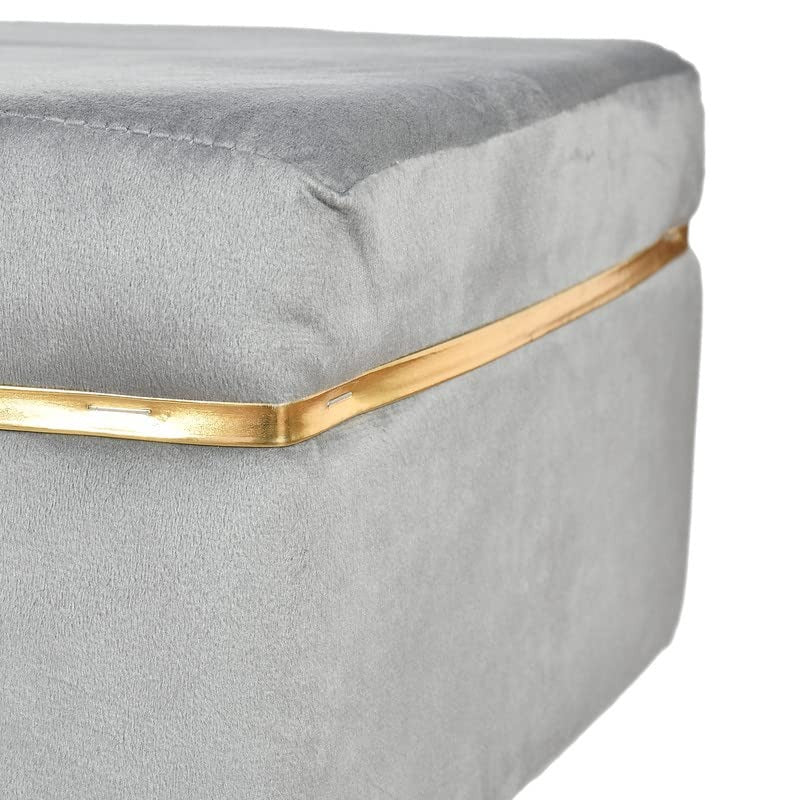 Rich Grey Velvet Ottoman Bench with Golden Classic Legs