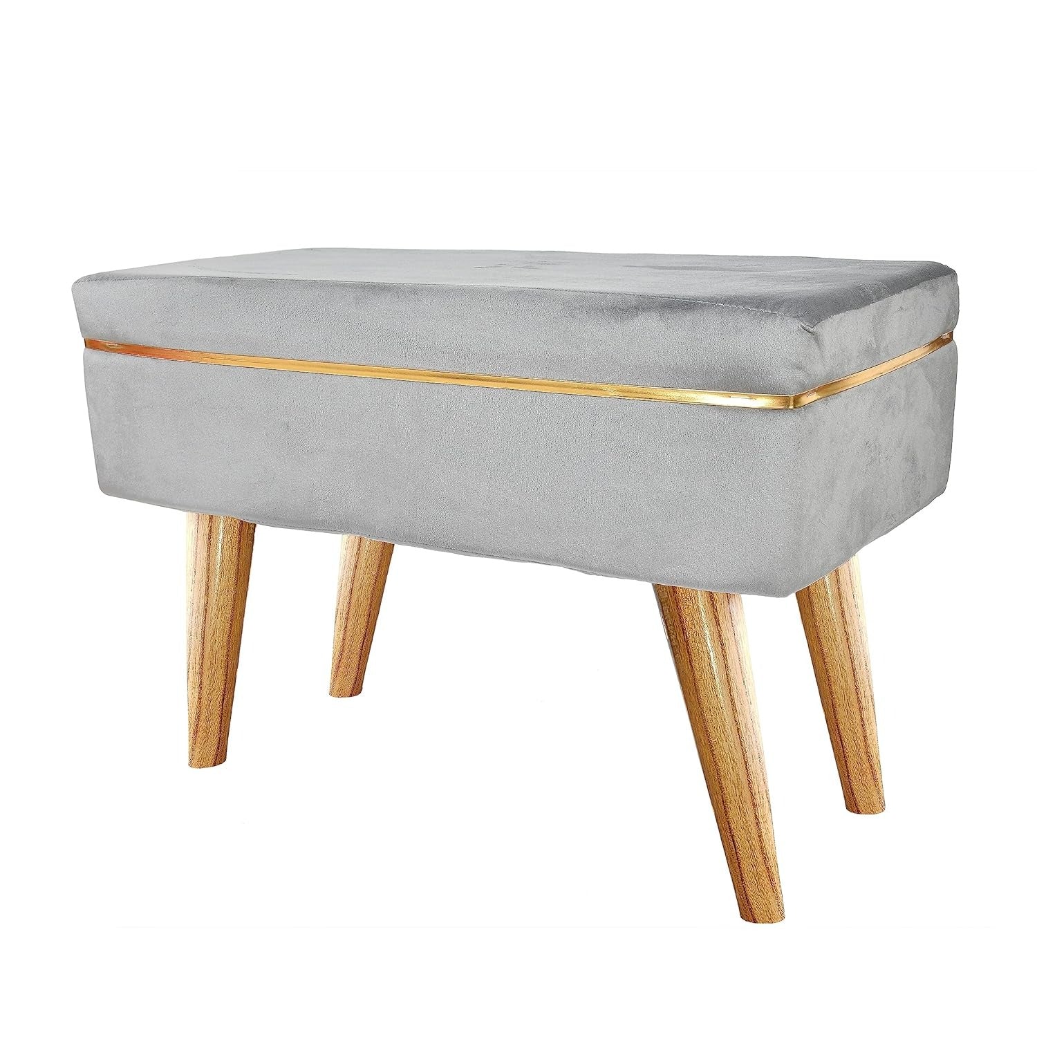 Rich Grey Velvet Ottoman Bench with Golden Classic Legs