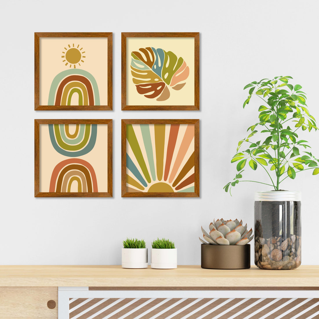 Rising Sun Abstract Art Wall Frame Set of Four