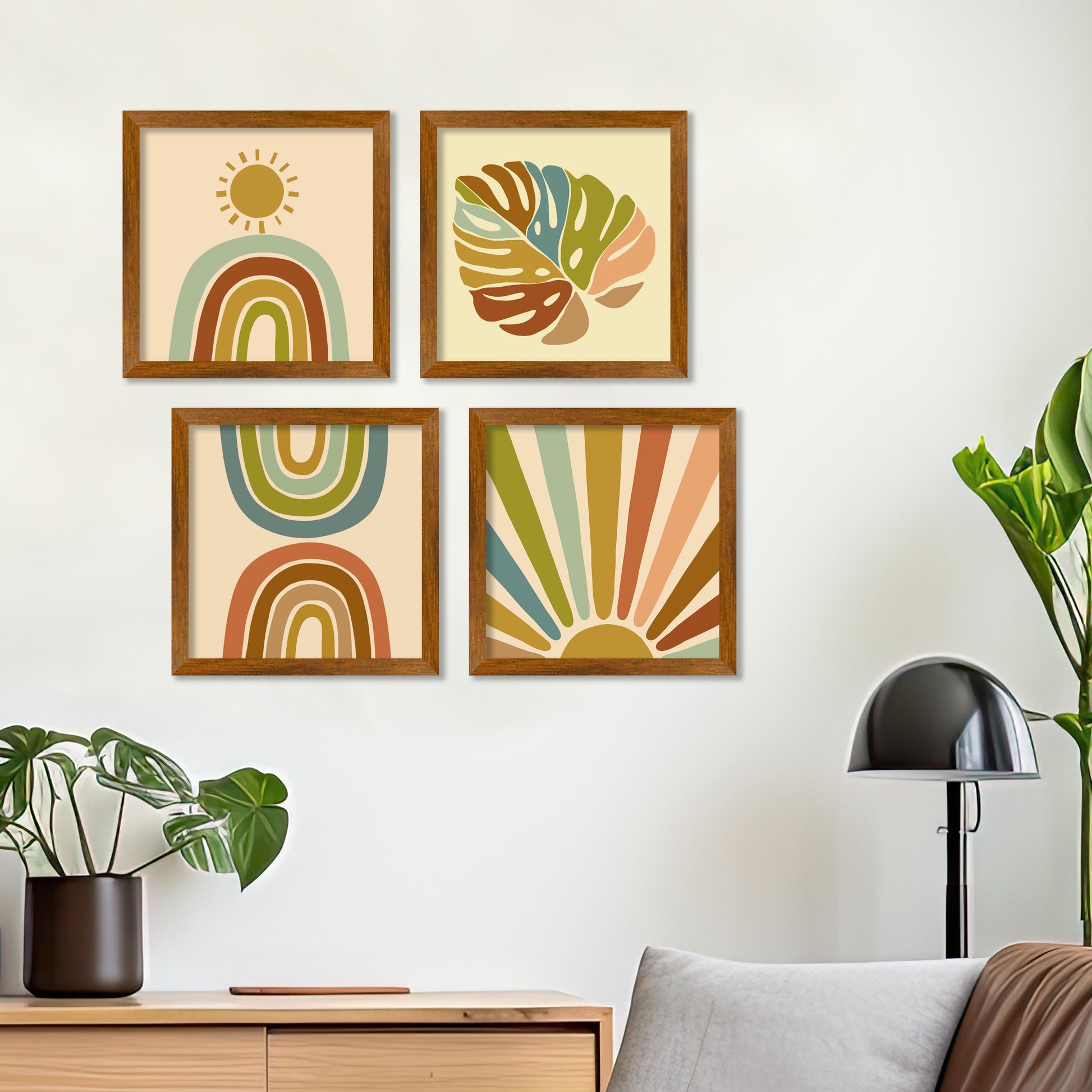 Rising Sun Abstract Art Wall Frame Set of Four