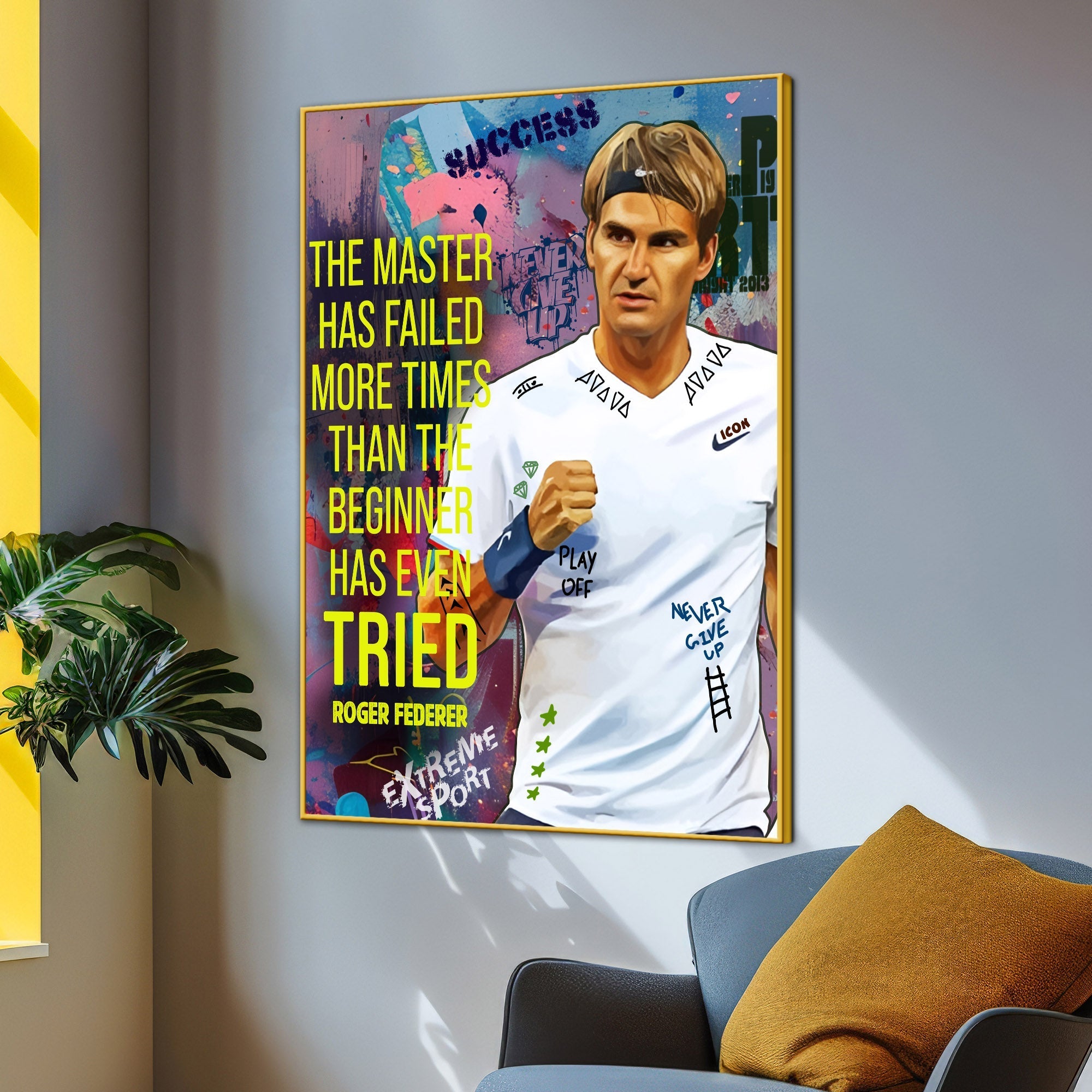 Roger Federer Never Give Up Cotton Canvas Wall Painting
