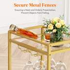 Rolling Golden Bar Cart with Bottle & Glass Organizer