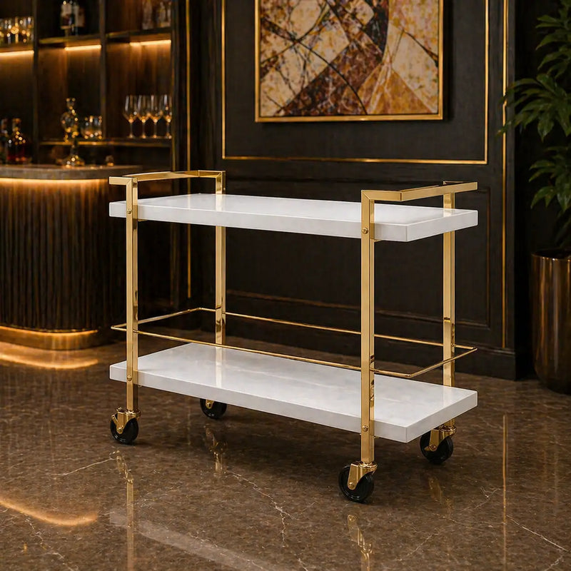 rolling-white-bar-trolley-with-sophisticated-golden-metal-finish