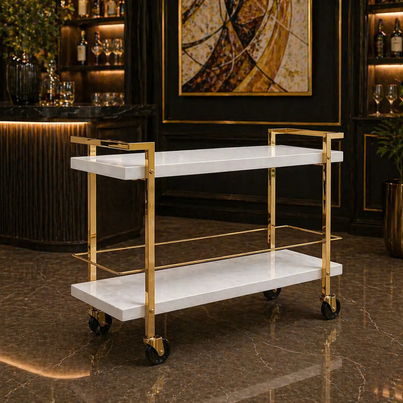 rolling-white-bar-trolley-with-sophisticated-golden-metal-finish