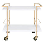 Rolling White Bar Trolley with Sophisticated Golden Metal Finish
