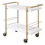Rolling White Bar Trolley with Sophisticated Golden Metal Finish