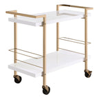 Rolling White Bar Trolley with Sophisticated Golden Metal Finish