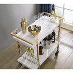 Rolling White Bar Trolley with Sophisticated Golden Metal Finish