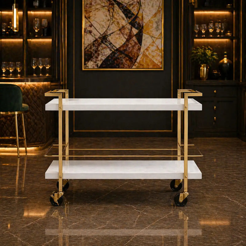 rolling-white-bar-trolley-with-sophisticated-golden-metal-finish