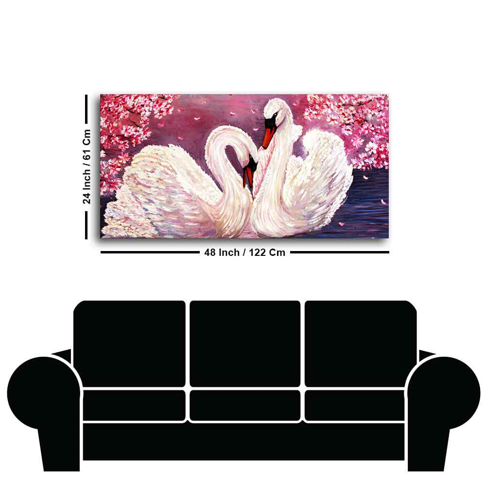 Romantic Couple of Swans Canvas Wall Painting