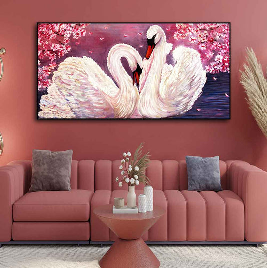 Romantic Couple of Swans Canvas Wall Painting