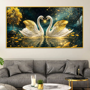 Romantic Swan Couple Crystal Glass Wall Art Home Decor Painting