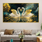 Romantic Swan Couple Crystal Glass Wall Art Home Decor Painting