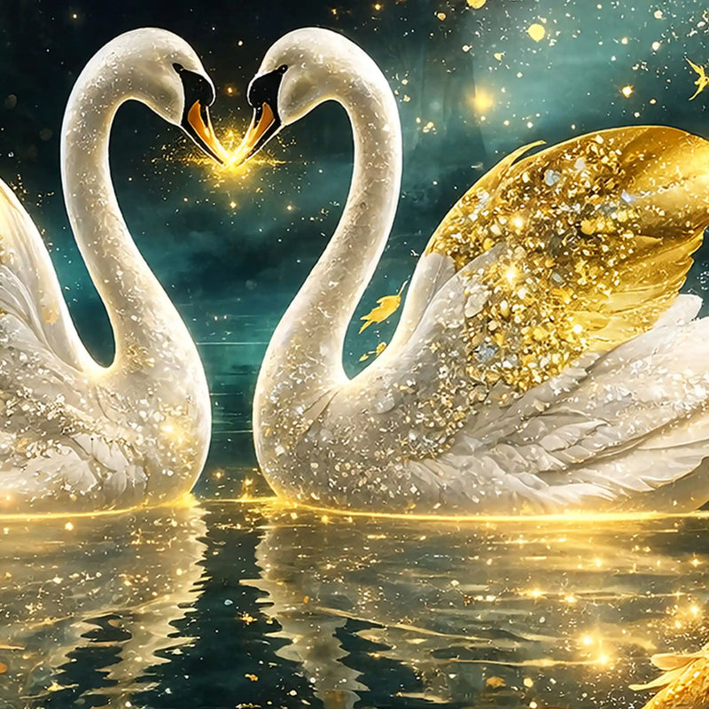 Romantic Swan Couple Crystal Glass Wall Art Home Decor Painting