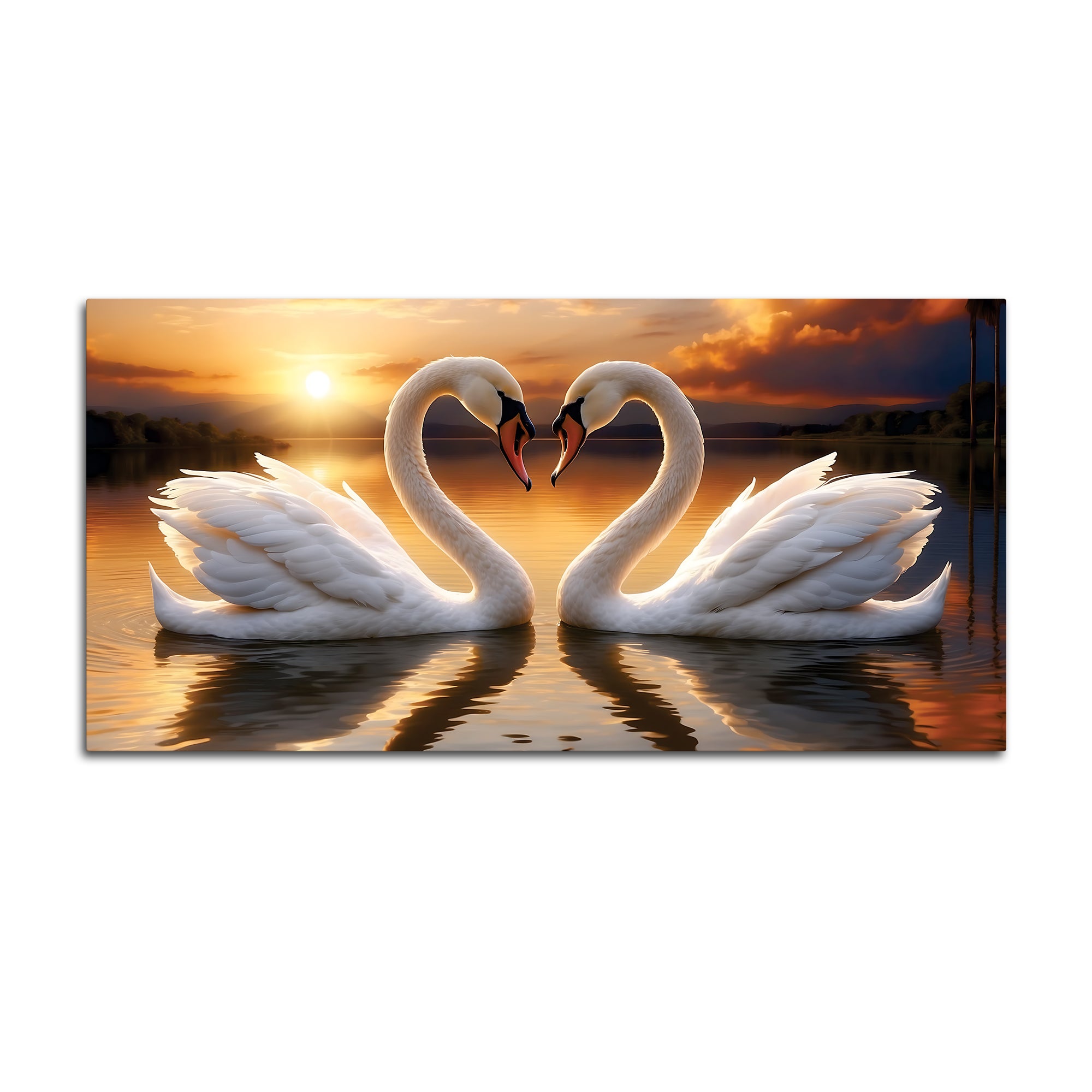 Romantic Swan Couple Wall Painting for Living Room Décor