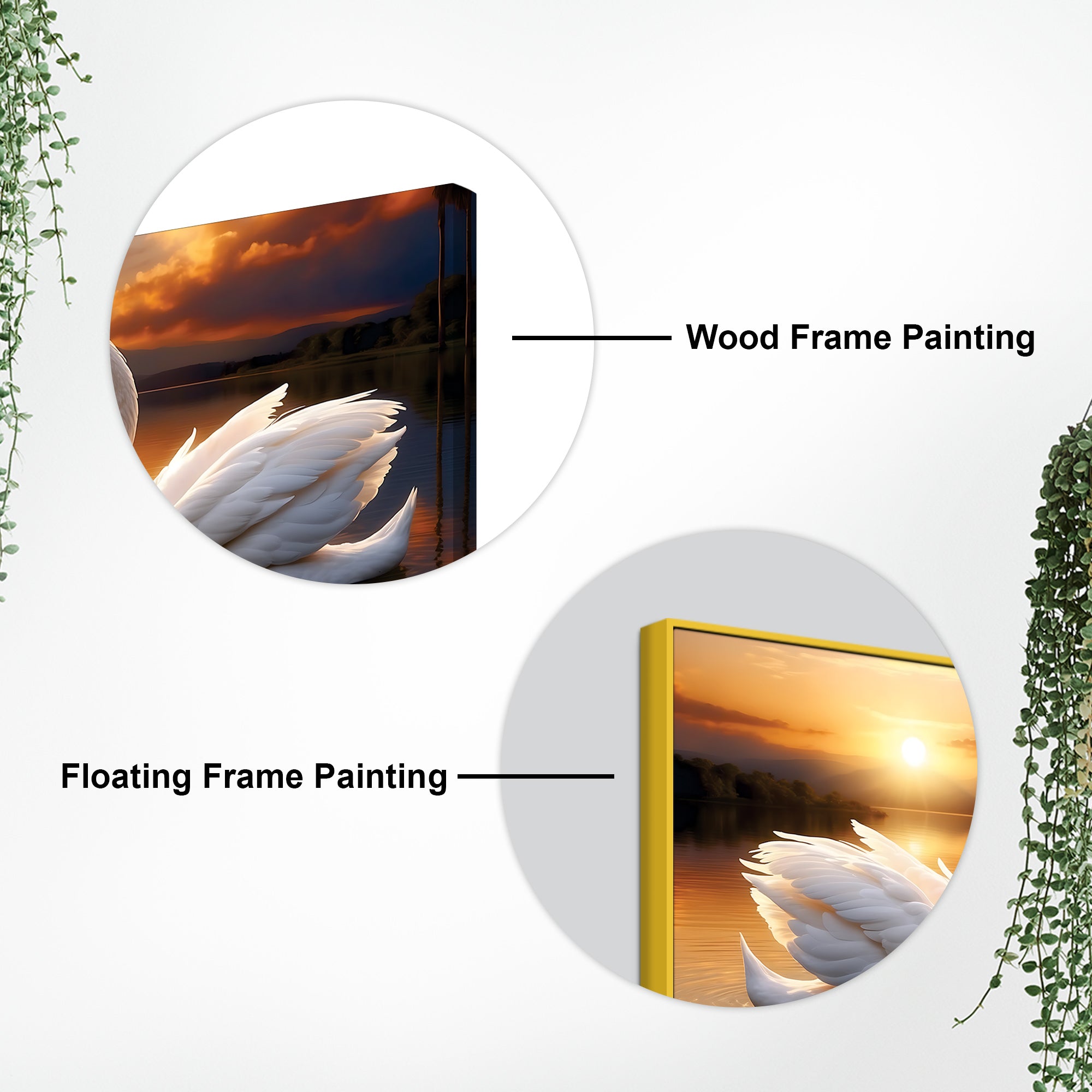 Romantic Swan Couple Wall Painting for Living Room Décor