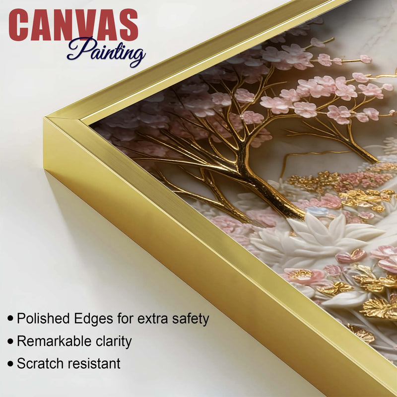 Romantic White Swan Couple in Golden Lake 3D Canvas Wall Painting