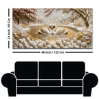 Romantic White Swan Couple in Golden Lake 3D Canvas Wall Painting