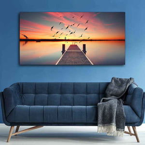 Romantic Wooden Jetty in Sunset Canvas wall Painting