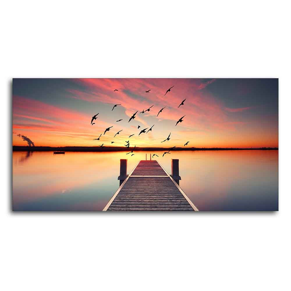 Romantic Wooden Jetty in Sunset Canvas wall Painting