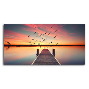 Romantic Wooden Jetty in Sunset Canvas wall Painting