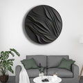 Round Black 3D Wall Art Panel with Flowing Abstract Design