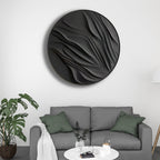 Round Black 3D Wall Art Panel with Flowing Abstract Design