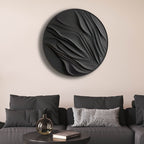 Round Black 3D Wall Art Panel with Flowing Abstract Design