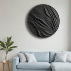 Round Black 3D Wall Art Panel with Flowing Abstract Design
