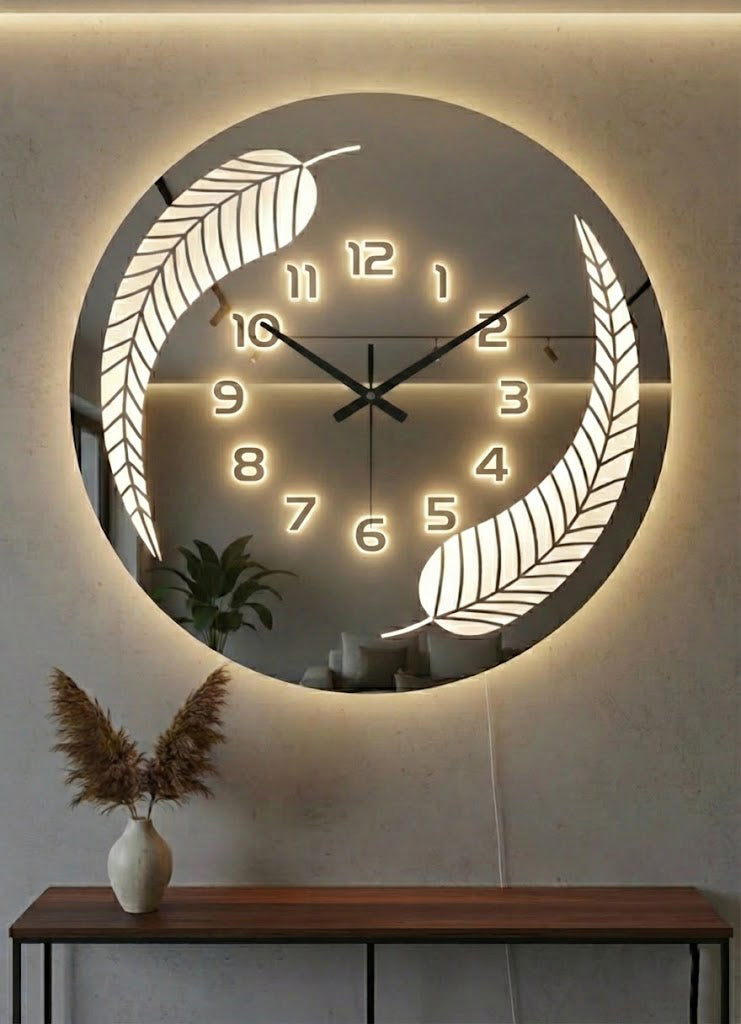 round-led-mirror-wall-clock-modern-leaf-design-decorative-clock