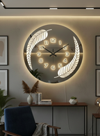 Round LED Mirror Wall Clock | Modern Leaf Design Decorative Clock