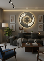 Round LED Mirror Wall Clock | Modern Leaf Design Decorative Clock