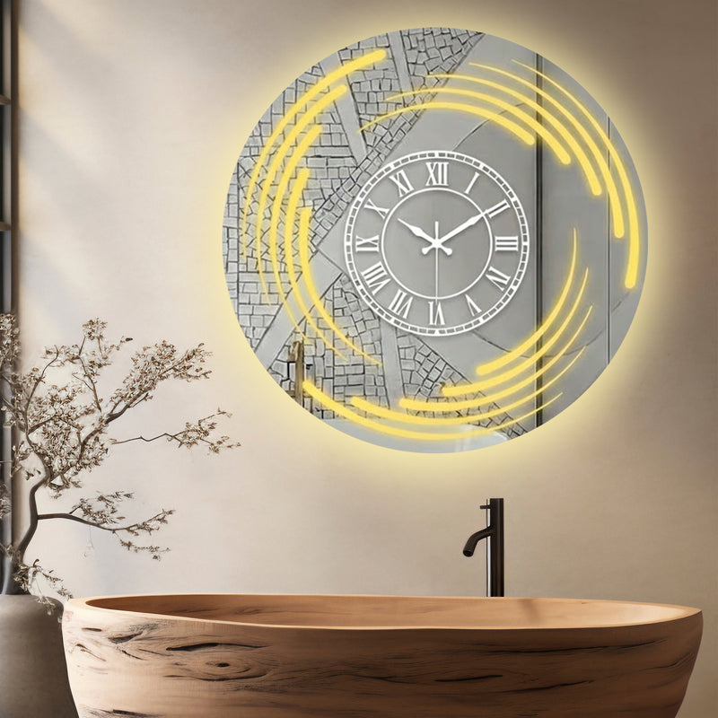 Round LED Mirror Wall Clock | Roman Numeral Modern Decorative Clock