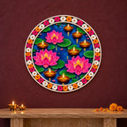 Round Lotus Pond Floating Diya Neon Wall Light for Home & Shop Decoration