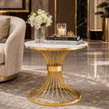 Round Marble Side Table with Gold Wire Base