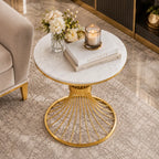 Round Marble Side Table with Gold Wire Base