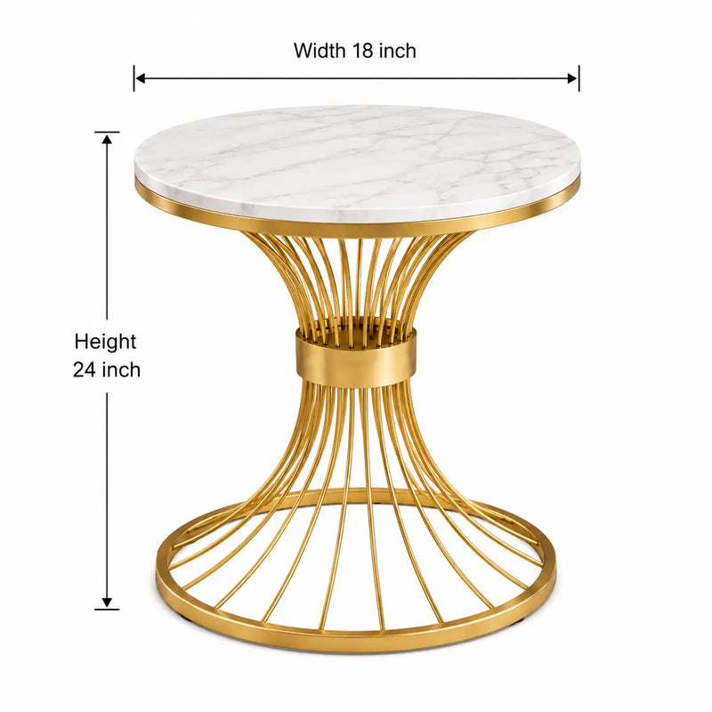 Round Marble Side Table with Gold Wire Base