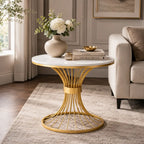 Round Marble Side Table with Gold Wire Base