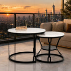 Round  Marble Top Nesting Coffee Table with Black Metal Frame