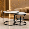 Round  Marble Top Nesting Coffee Table with Black Metal Frame