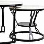 Round  Marble Top Nesting Coffee Table with Black Metal Frame