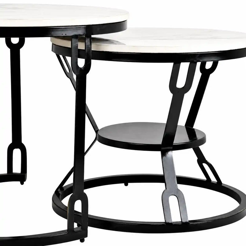 Round  Marble Top Nesting Coffee Table with Black Metal Frame