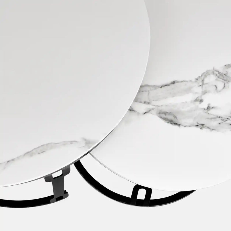 Round  Marble Top Nesting Coffee Table with Black Metal Frame